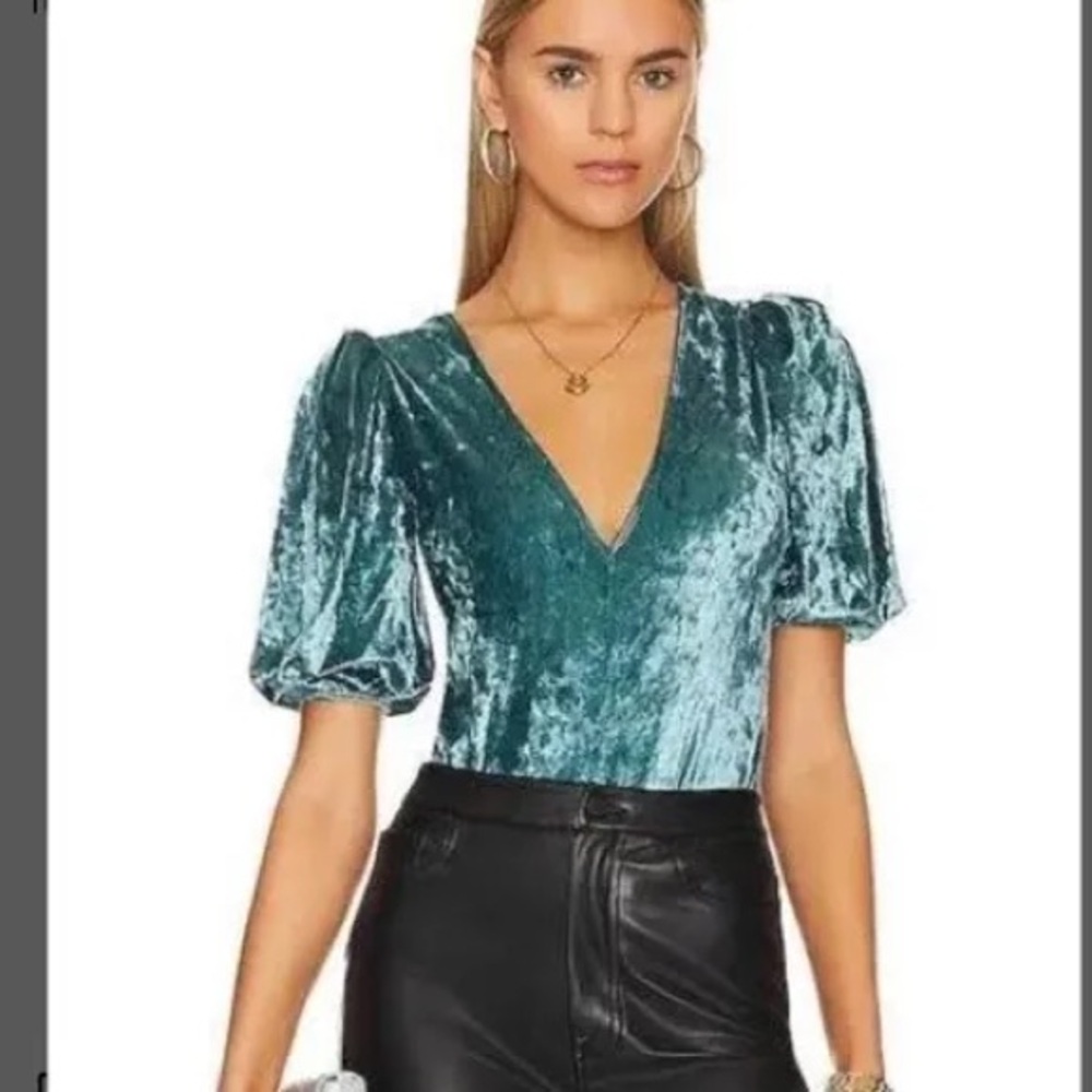 Free People bodysuit- blue crushed velvet NWT! Size XS